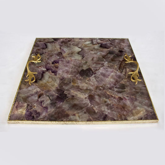 Amethyst Agate Serving Tray With Brass Handles | Square - Enemilymakes