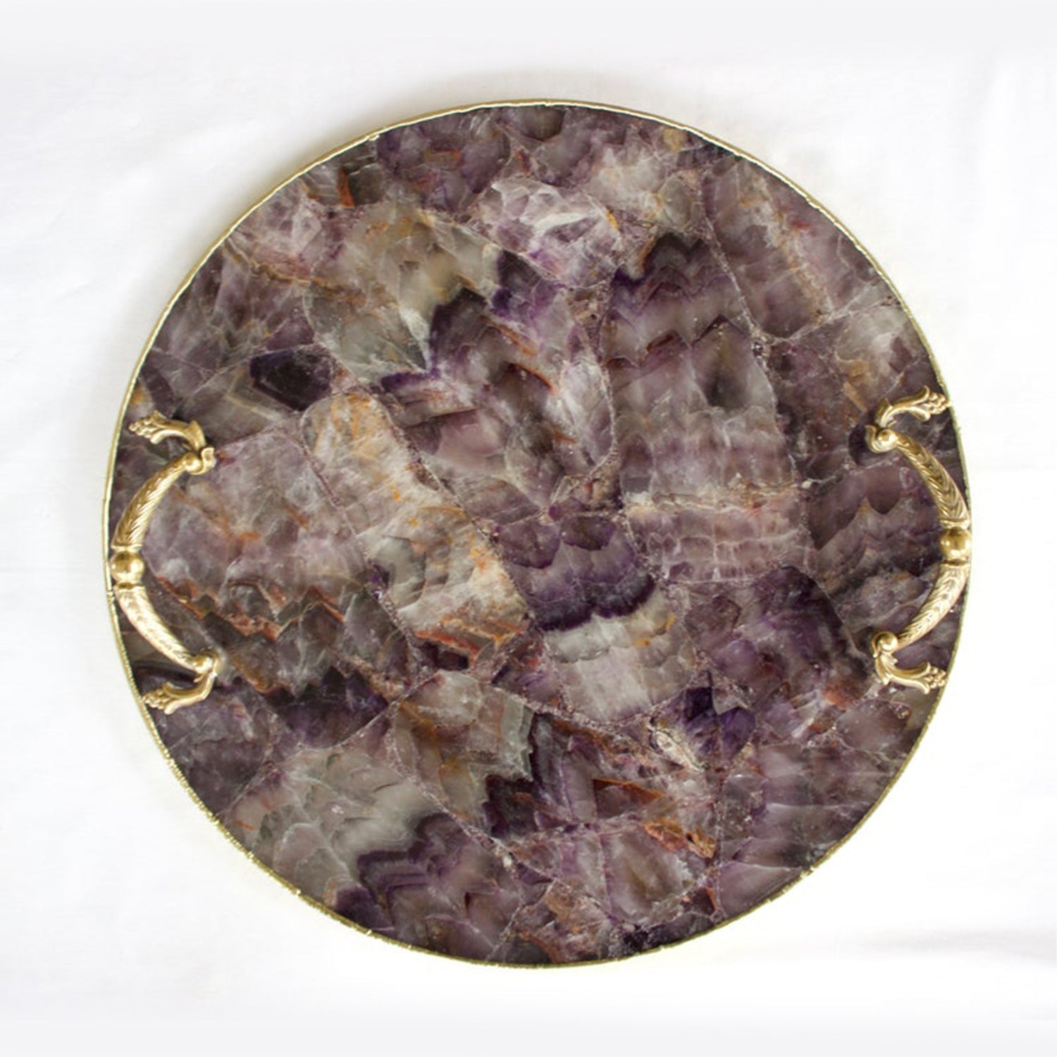 Amethyst Agate Serving Tray With Brass Handles | Circular - Enemilymakes