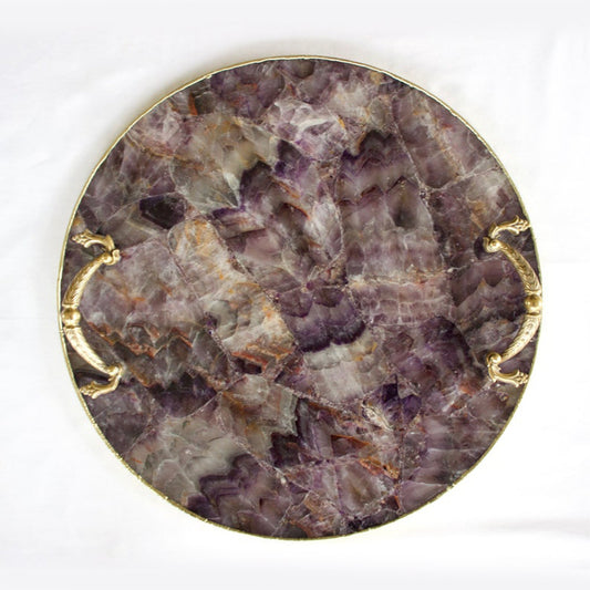 Amethyst Agate Serving Tray With Brass Handles | Circular - Enemilymakes