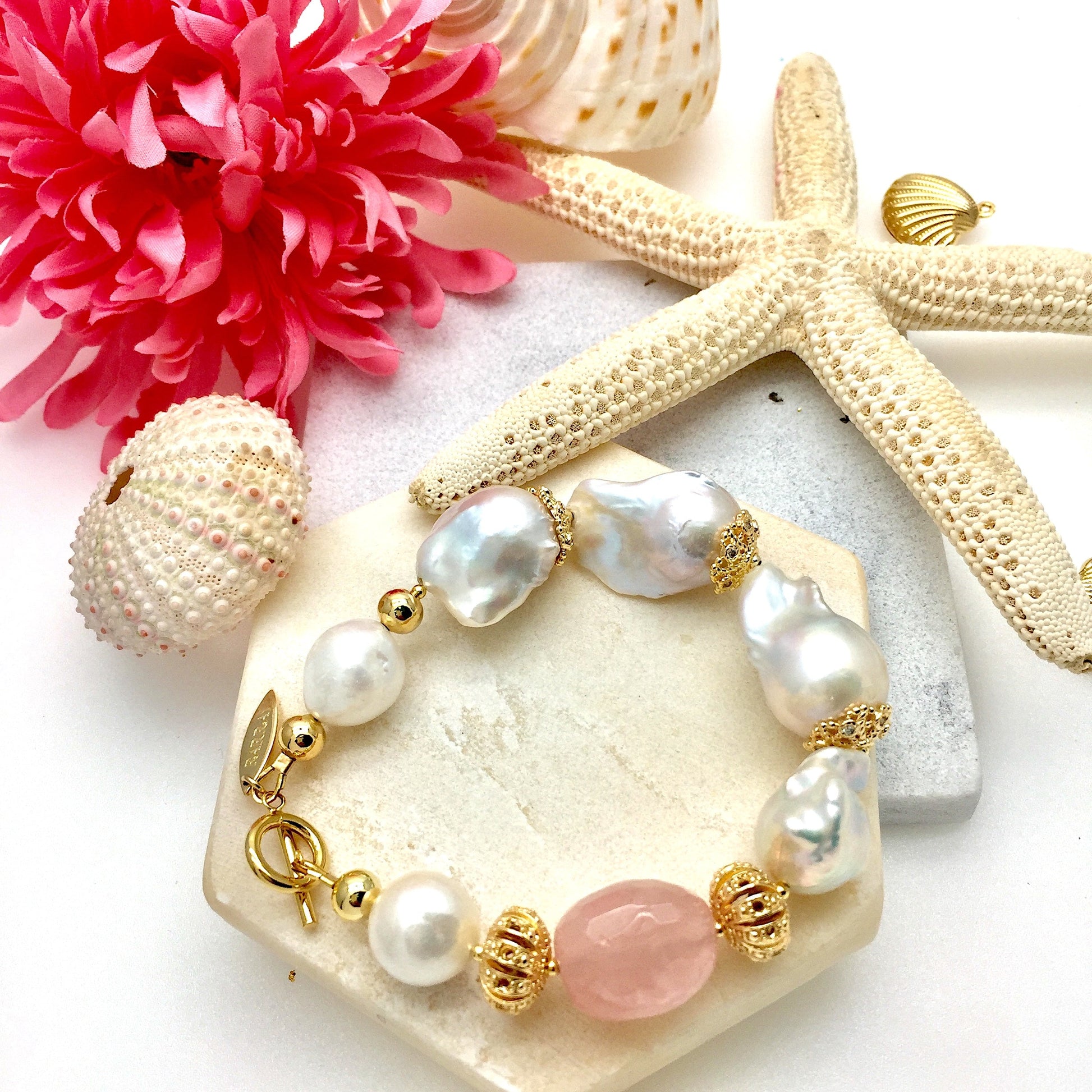 Freshwater Pearls & Rose Quartz Bracelet NPB006 - Enemilymakes